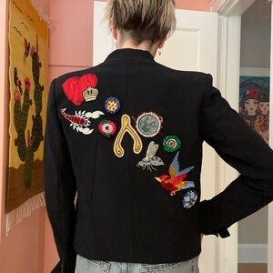 Helmut Lang Black Blazer. Bespoke with patches. Showstopper sz 6/8